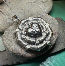 Load image into Gallery viewer, Celtic Cross Necklace, Rose Cross Pendant, Rosy Cross Jewelry, Scotland Jewelry, Large Ladies Cross, Medieval Cross, Religious Jewelry