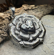 Load image into Gallery viewer, Celtic Cross Necklace, Rose Cross Pendant, Rosy Cross Jewelry, Scotland Jewelry, Large Ladies Cross, Medieval Cross, Religious Jewelry