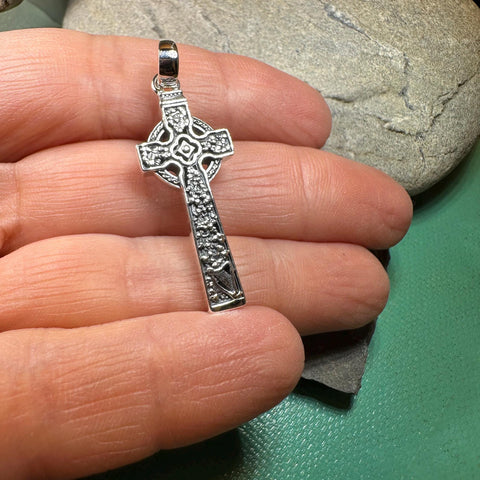 Load image into Gallery viewer, Celtic Cross Necklace, Irish Jewelry, Harp Pendant, Ireland Cross Pendant, Shamrock Jewelry, First Communion Gift, Girls Confirmation Gift