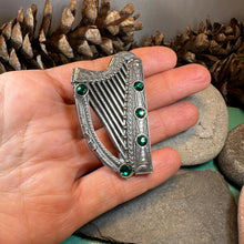 Load image into Gallery viewer, Celtic Harp Brooch, Celtic Pin, Irish Harp Jewelry, Irish Dance, Celtic Harp, Irish Gift, Mom Gift, Saint Patrick's Day, Green Ireland Pin