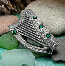 Load image into Gallery viewer, Celtic Harp Brooch, Celtic Pin, Irish Harp Jewelry, Irish Dance, Celtic Harp, Irish Gift, Mom Gift, Saint Patrick's Day, Green Ireland Pin