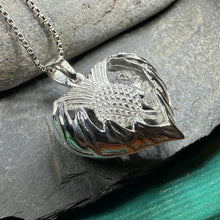 Load image into Gallery viewer, Thistle Necklace, Scottish Pendant, Silver Scotland Jewelry, Outlander Jewelry, Wife Gift, Friendship Gift, Nature Jewelry, Anniversary Gift