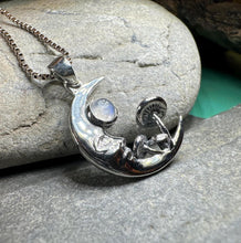 Load image into Gallery viewer, Moon Necklace, Mushroom Necklace, Celestial Pendant, Mystical Jewelry, Pagan Jewelry, Gothic Pendant, Forest Pendant, Halloween Gift