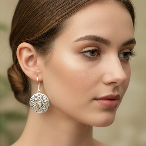 Load image into Gallery viewer, Celtic Spiral Earrings, Irish Jewelry, Scottish Jewelry, Ireland Gift, Triskelion Jewelry, Triskele, Celtic Jewelry, Triple Spiral Jewelry