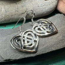 Load image into Gallery viewer, Heart Earrings, Irish Jewelry, Celtic Jewelry, Scotland Jewelry, Love Knot Jewelry, Anniversary Gift, Mom Gift, Wife Gift, Celtic Knot Gift