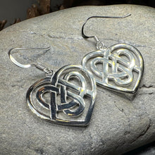 Load image into Gallery viewer, Heart Earrings, Irish Jewelry, Celtic Jewelry, Scotland Jewelry, Love Knot Jewelry, Anniversary Gift, Mom Gift, Wife Gift, Celtic Knot Gift