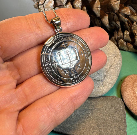 Load image into Gallery viewer, Archangel Raphael Sigil Pendant, Angel Necklace, Spiritual Jewelry, Kabbalah Necklace, Guardian Angel, Recovery Jewelry, Protection Charm