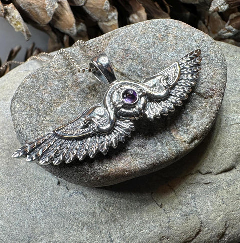 Load image into Gallery viewer, Winged Sun Necklace, Egyptian Pendant, Mystical Amulet, Egyptian Symbol, Pagan Jewelry, Goddess Jewelry, Recovery Gift, Silver Isis Pendant
