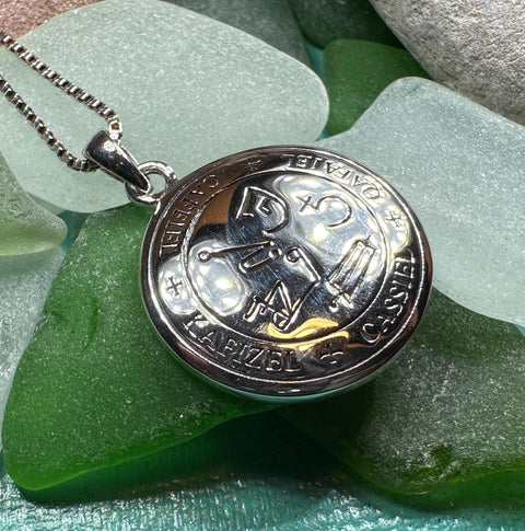 Load image into Gallery viewer, Archangel Cassiel Sigil Pendant, Angel Necklace, Spiritual Jewelry, Mystical Pendant, Guardian Angel, Police Jewelry, Protection Charm