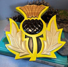 Load image into Gallery viewer, Celtic Thistle Wall Art, Scottish Gift, Wooden Wall Plaque, New Home Gift, House Warming Gift, Scotland Decor, Good Luck