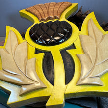 Load image into Gallery viewer, Celtic Thistle Wall Art, Scottish Gift, Wooden Wall Plaque, New Home Gift, House Warming Gift, Scotland Decor, Good Luck