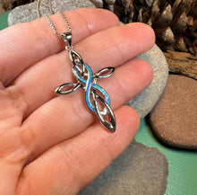 Load image into Gallery viewer, Celtic Cross Necklace, Irish Jewelry, Celtic Jewelry, First Communion Gift, Confirmation Gift, Irish Cross, Religious Jewelry, Opal Mom Gift