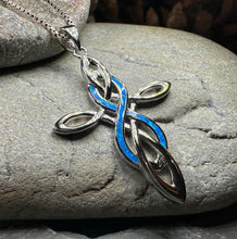 Load image into Gallery viewer, Celtic Cross Necklace, Irish Jewelry, Celtic Jewelry, First Communion Gift, Confirmation Gift, Irish Cross, Religious Jewelry, Opal Mom Gift