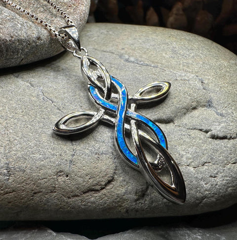 Load image into Gallery viewer, Celtic Cross Necklace, Irish Jewelry, Celtic Jewelry, First Communion Gift, Confirmation Gift, Irish Cross, Religious Jewelry, Opal Mom Gift