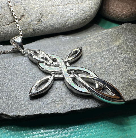 Load image into Gallery viewer, Celtic Cross Necklace, Irish Jewelry, Celtic Jewelry, First Communion Gift, Confirmation Gift, Irish Cross, Religious Jewelry, Opal Mom Gift