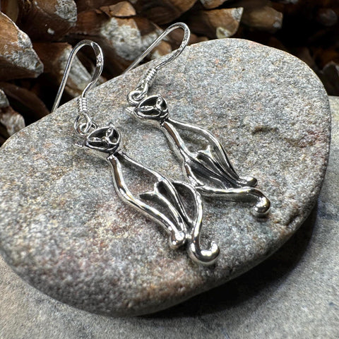 Load image into Gallery viewer, Celtic Cat Earrings, Cat Lover Gift, Celtic Jewelry, Irish Jewelry, Cat Lady Gift, Cat Mom Gift, Animal Jewelry, Mom Gift, Long Drop Earring