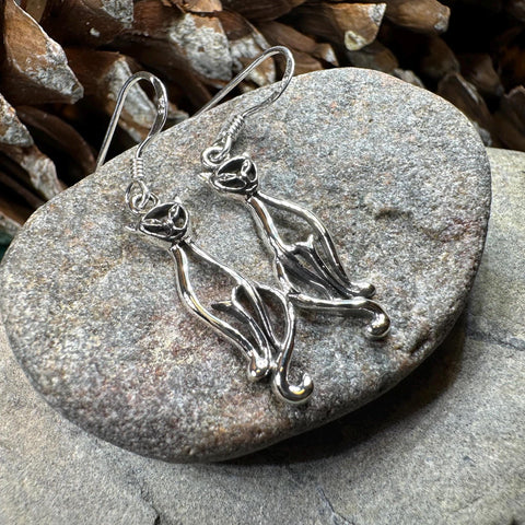 Load image into Gallery viewer, Celtic Cat Earrings, Cat Lover Gift, Celtic Jewelry, Irish Jewelry, Cat Lady Gift, Cat Mom Gift, Animal Jewelry, Mom Gift, Long Drop Earring