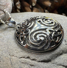 Load image into Gallery viewer, Celtic Spiral Necklace, Celtic Pendant, Irish Jewelry, Triple Spiral Pendant, Girlfriend Gift, Druid Necklace, Wiccan Jewelry, Triskel Gift