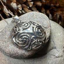 Load image into Gallery viewer, Celtic Spiral Necklace, Celtic Pendant, Irish Jewelry, Triple Spiral Pendant, Girlfriend Gift, Druid Necklace, Wiccan Jewelry, Triskel Gift