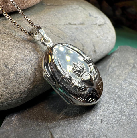 Load image into Gallery viewer, Irish Claddagh Locket Necklace in Sterling Silver