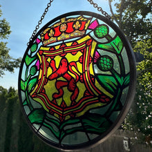 Load image into Gallery viewer, Scottish Lion Wall Decor, Celtic Thistle Gift, Scotland Stained Glass, New Home Gift, Celtic Wedding Gift, Anniversary Gift, Suncatcher