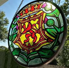 Load image into Gallery viewer, Scottish Lion Wall Decor, Celtic Thistle Gift, Scotland Stained Glass, New Home Gift, Celtic Wedding Gift, Anniversary Gift, Suncatcher