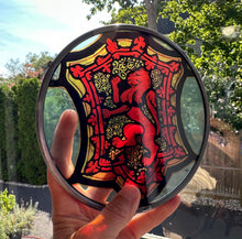 Load image into Gallery viewer, Scottish Lion Wall Decor, Celtic Thistle Gift, Scotland Stained Glass, New Home Gift, Wedding Gift, Anniversary Gift, St. Giles Suncatcher