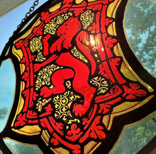 Load image into Gallery viewer, Scottish Lion Wall Decor, Celtic Thistle Gift, Scotland Stained Glass, New Home Gift, Wedding Gift, Anniversary Gift, St. Giles Suncatcher