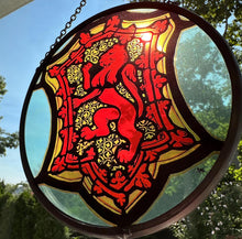 Load image into Gallery viewer, Scottish Lion Wall Decor, Celtic Thistle Gift, Scotland Stained Glass, New Home Gift, Wedding Gift, Anniversary Gift, St. Giles Suncatcher