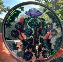 Load image into Gallery viewer, Scottish Thistle Decor, Celtic Thistle Gift, Scotland Stained Glass, New Home Gift, Celtic Wedding Gift, Anniversary Gift, Sterling Castle