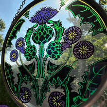 Load image into Gallery viewer, Scottish Thistle Decor, Celtic Thistle Gift, Scotland Stained Glass, New Home Gift, Celtic Wedding Gift, Anniversary Gift, Sterling Castle