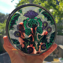 Load image into Gallery viewer, Scottish Thistle Decor, Celtic Thistle Gift, Scotland Stained Glass, New Home Gift, Celtic Wedding Gift, Anniversary Gift, Sterling Castle