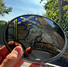 Load image into Gallery viewer, Scottish Unicorn Wall Decor, Scottish Flag Gift, Scotland Stained Glass, New Home Gift, Wedding Gift, Anniversary Gift, St. Giles Suncatcher