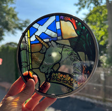 Load image into Gallery viewer, Scottish Unicorn Wall Decor, Scottish Flag Gift, Scotland Stained Glass, New Home Gift, Wedding Gift, Anniversary Gift, St. Giles Suncatcher