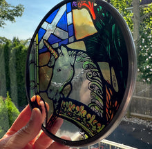 Load image into Gallery viewer, Scottish Unicorn Wall Decor, Scottish Flag Gift, Scotland Stained Glass, New Home Gift, Wedding Gift, Anniversary Gift, St. Giles Suncatcher