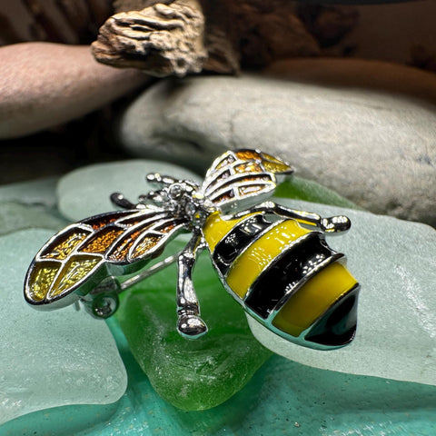 Load image into Gallery viewer, Bee Brooch, Nature Jewelry, Celtic Jewelry, Anniversary Gift, Outlander Jewelry, Insect Jewelry, Honey Bee Jewelry, Bumble Bee Pewter Pin
