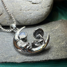 Load image into Gallery viewer, Moon Necklace, Mushroom Necklace, Celestial Pendant, Mystical Jewelry, Pagan Jewelry, Gothic Pendant, Forest Pendant, Halloween Gift