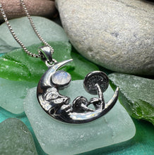 Load image into Gallery viewer, Moon Necklace, Mushroom Necklace, Celestial Pendant, Mystical Jewelry, Pagan Jewelry, Gothic Pendant, Forest Pendant, Halloween Gift