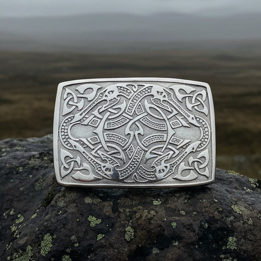 Vintage Lee River Ireland Celtic Swans Belt Buckle Pewter Irish Knotwork Birds Celtic Swans Buckle Old Brass - Lee River Leather Ireland  main image 4