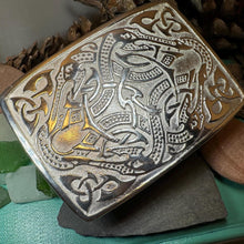 Load image into Gallery viewer, Celtic Viking Kilt Belt Buckle, Scottish Belt Buckle, Pewter Buckle, Large Belt Buckle, Men's Celtic Gift, Irish Gift, Celtic Knot Buckle
