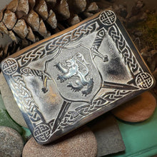 Load image into Gallery viewer, Celtic Lion Kilt Belt Buckle, Scottish Belt Buckle, Pewter Buckle, Large Belt Buckle, Men's Celtic Gift, Irish Gift, Celtic Knot Buckle