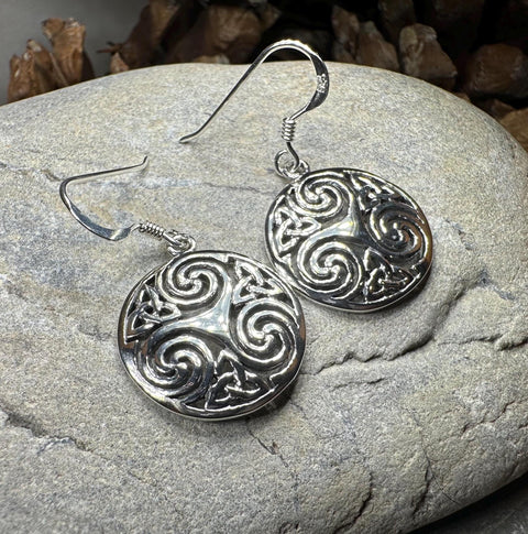 Load image into Gallery viewer, Celtic Spiral Earrings, Irish Jewelry, Scottish Jewelry, Ireland Gift, Triskelion Jewelry, Triskele, Celtic Jewelry, Triple Spiral Jewelry