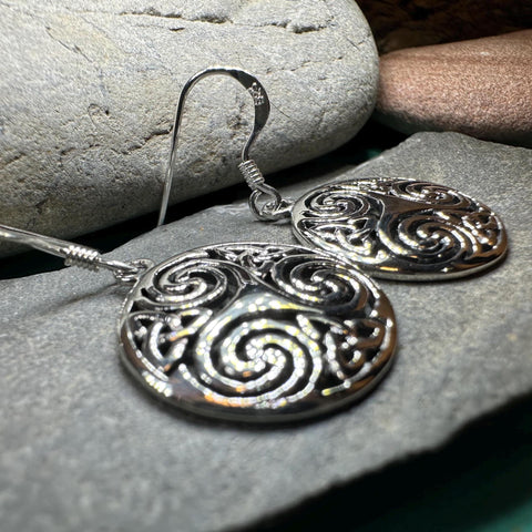 Load image into Gallery viewer, Celtic Spiral Earrings, Irish Jewelry, Scottish Jewelry, Ireland Gift, Triskelion Jewelry, Triskele, Celtic Jewelry, Triple Spiral Jewelry