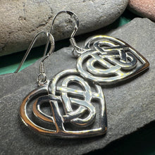 Load image into Gallery viewer, Heart Earrings, Irish Jewelry, Celtic Jewelry, Scotland Jewelry, Love Knot Jewelry, Anniversary Gift, Mom Gift, Wife Gift, Celtic Knot Gift