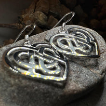 Load image into Gallery viewer, Heart Earrings, Irish Jewelry, Celtic Jewelry, Scotland Jewelry, Love Knot Jewelry, Anniversary Gift, Mom Gift, Wife Gift, Celtic Knot Gift