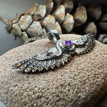 Load image into Gallery viewer, Winged Sun Necklace, Egyptian Pendant, Mystical Amulet, Egyptian Symbol, Pagan Jewelry, Goddess Jewelry, Recovery Gift, Silver Isis Pendant