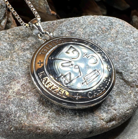 Load image into Gallery viewer, Archangel Cassiel Sigil Pendant, Angel Necklace, Spiritual Jewelry, Mystical Pendant, Guardian Angel, Police Jewelry, Protection Charm