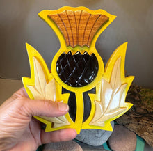 Load image into Gallery viewer, Celtic Thistle Wall Art, Scottish Gift, Wooden Wall Plaque, New Home Gift, House Warming Gift, Scotland Decor, Good Luck