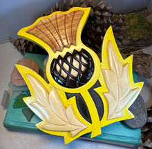 Load image into Gallery viewer, Celtic Thistle Wall Art, Scottish Gift, Wooden Wall Plaque, New Home Gift, House Warming Gift, Scotland Decor, Good Luck