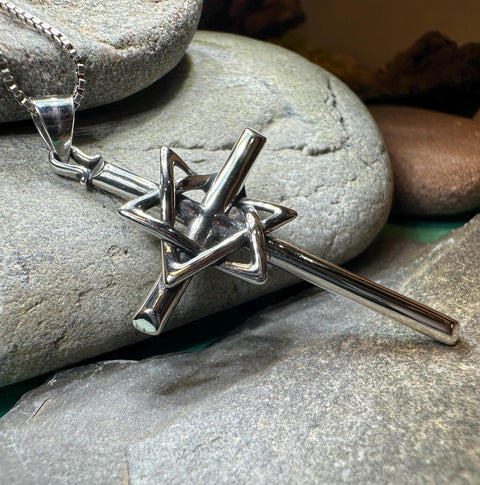 Load image into Gallery viewer, Star of David Cross Necklace, Cross Jewelry, Israel Support Gift, Anniversary Gift, Christian Gift, Religious Jewelry, Jewish Star Cross
